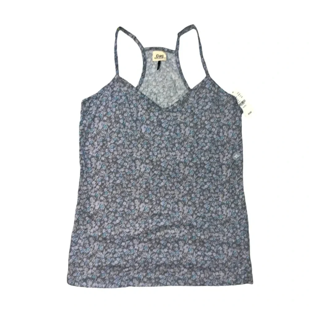 C&S Strappy Racerback Floral Tank Top V Neck Grey With Flowers Size XL - Picture 1 of 5